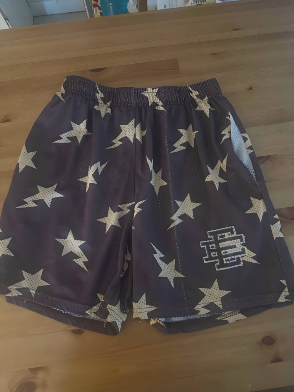 Eric Emanuel Black Shorts with Cream Star & Lightning Print